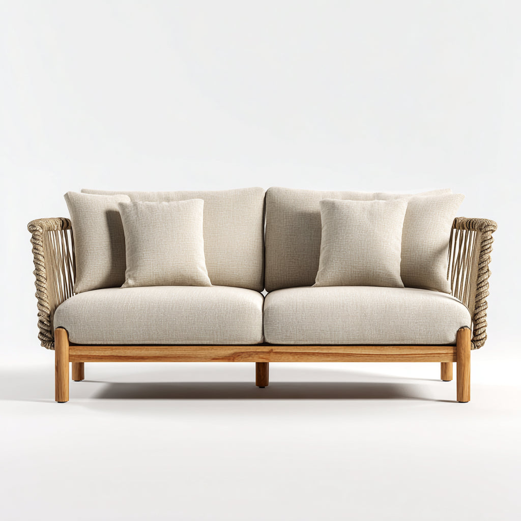 Divani da esterno in legno rattan e tessuto 165x78x78 cm per giardino - beige-marrone - stile naturale