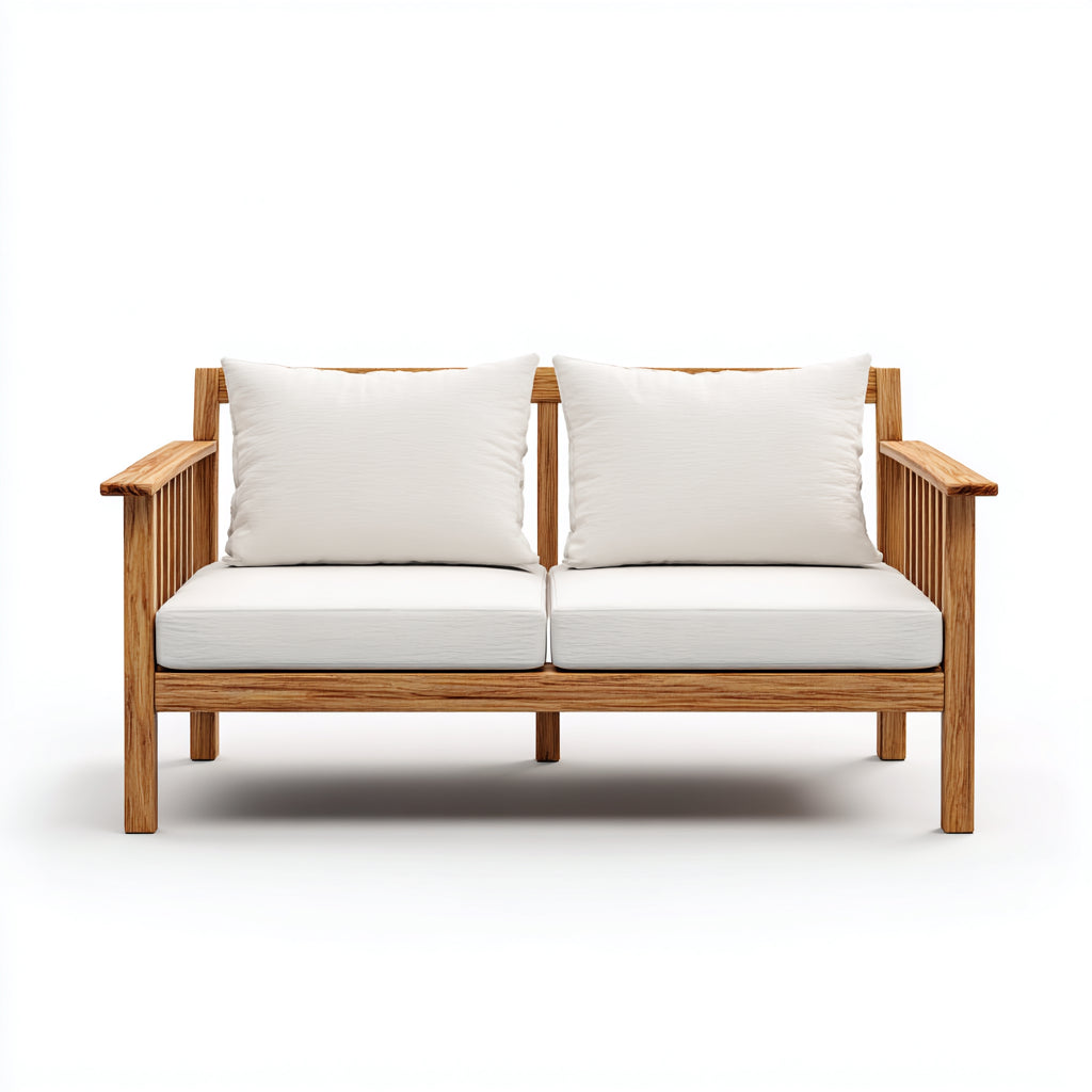 Divani da esterno in legno e tessuto 150x78x82 cm - marrone-bianco per giardino - design naturale moderno