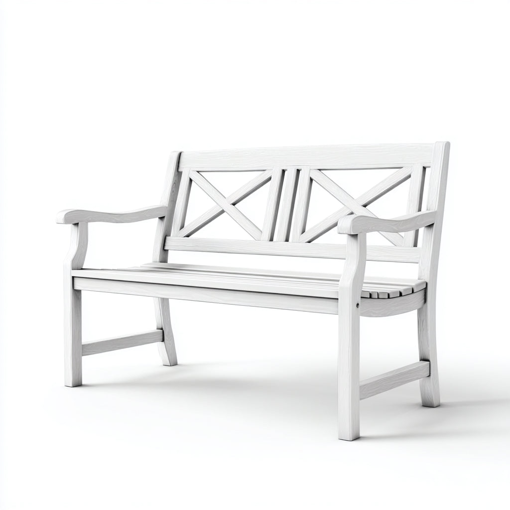 Panca da giardino in legno bianco 128x60x88 cm - per giardino - design classico con schienale incrociato
