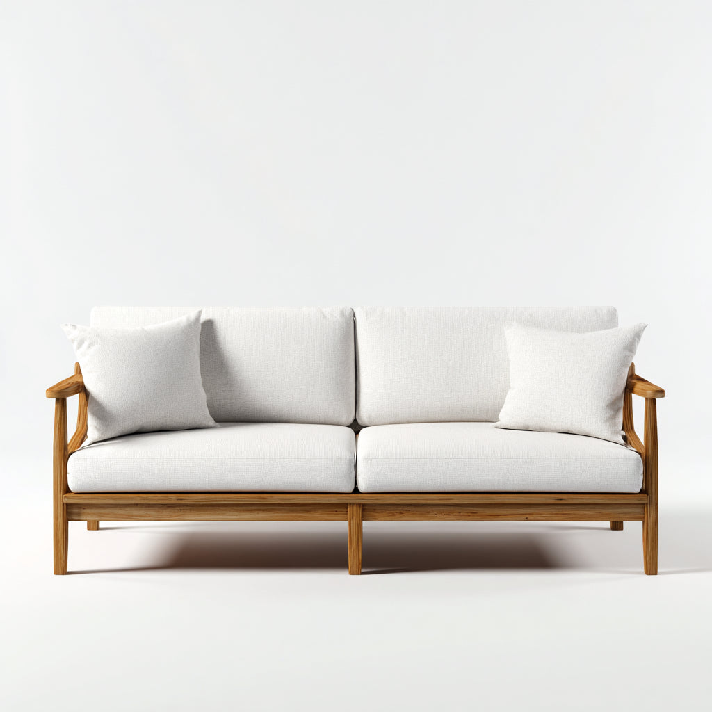 Divani da esterno in legno e tessuto 180x78x82 cm - marrone-bianco per giardino - design naturale moderno-per giardino