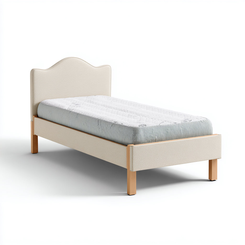 Letto per bambini imbottito in tessuto beige-legno chiaro 202x102x108 cm - per camera da letto - design moderno elegante