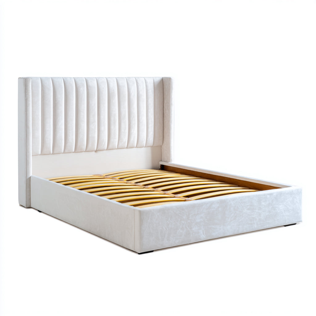Letto matrimoniale in tessuto vellutato 210x180x115 cm per camera da letto - bianco - stile moderno