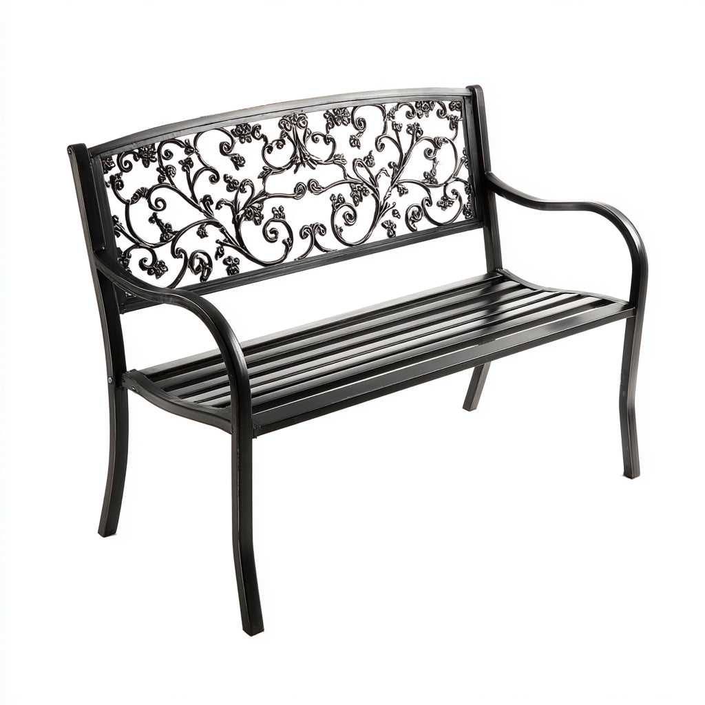 Panca da giardino in metallo nero 128x62x86 cm - per giardino - design decorativo classico