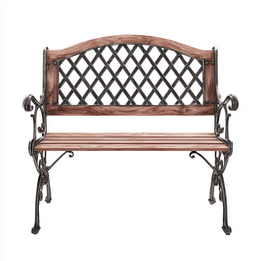 Panca da giardino in legno e metallo 122x54x82 cm - marrone e nero - adatte per giardino e terrazza