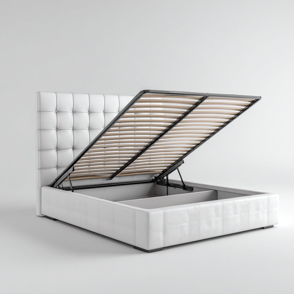 Letto matrimoniale contenitore in similpelle 215x180x105 cm per camera da letto - bianco - stile moderno