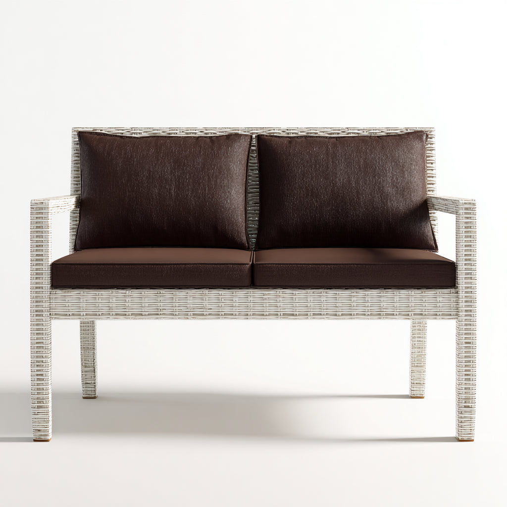 Divani da esterno in rattan sintetico 128x65x78 cm per uso esterno - bianco-marrone - design moderno