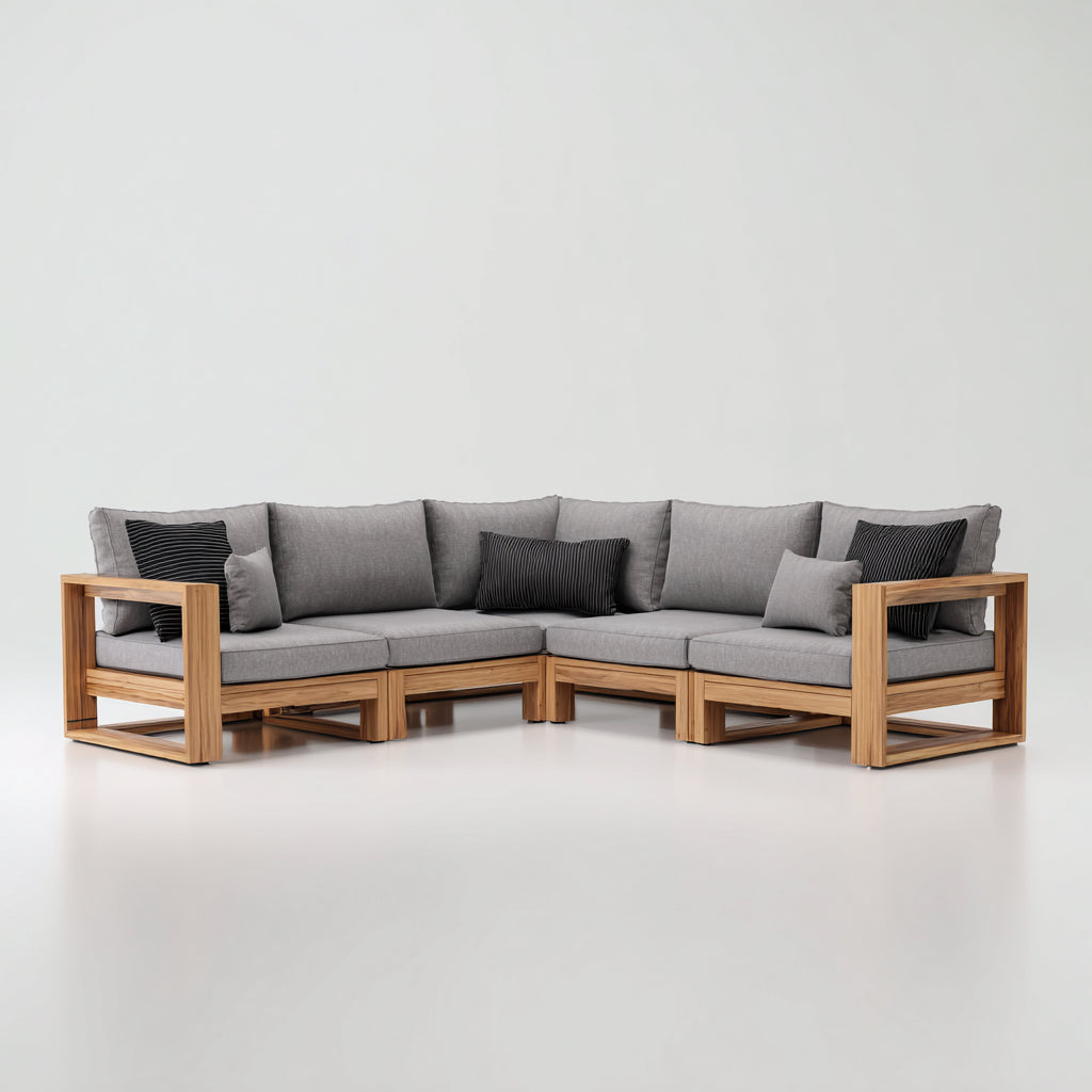 Divani da esterno in legno e tessuto 260x260x78 cm per giardino - grigio-marrone - stile moderno angolare