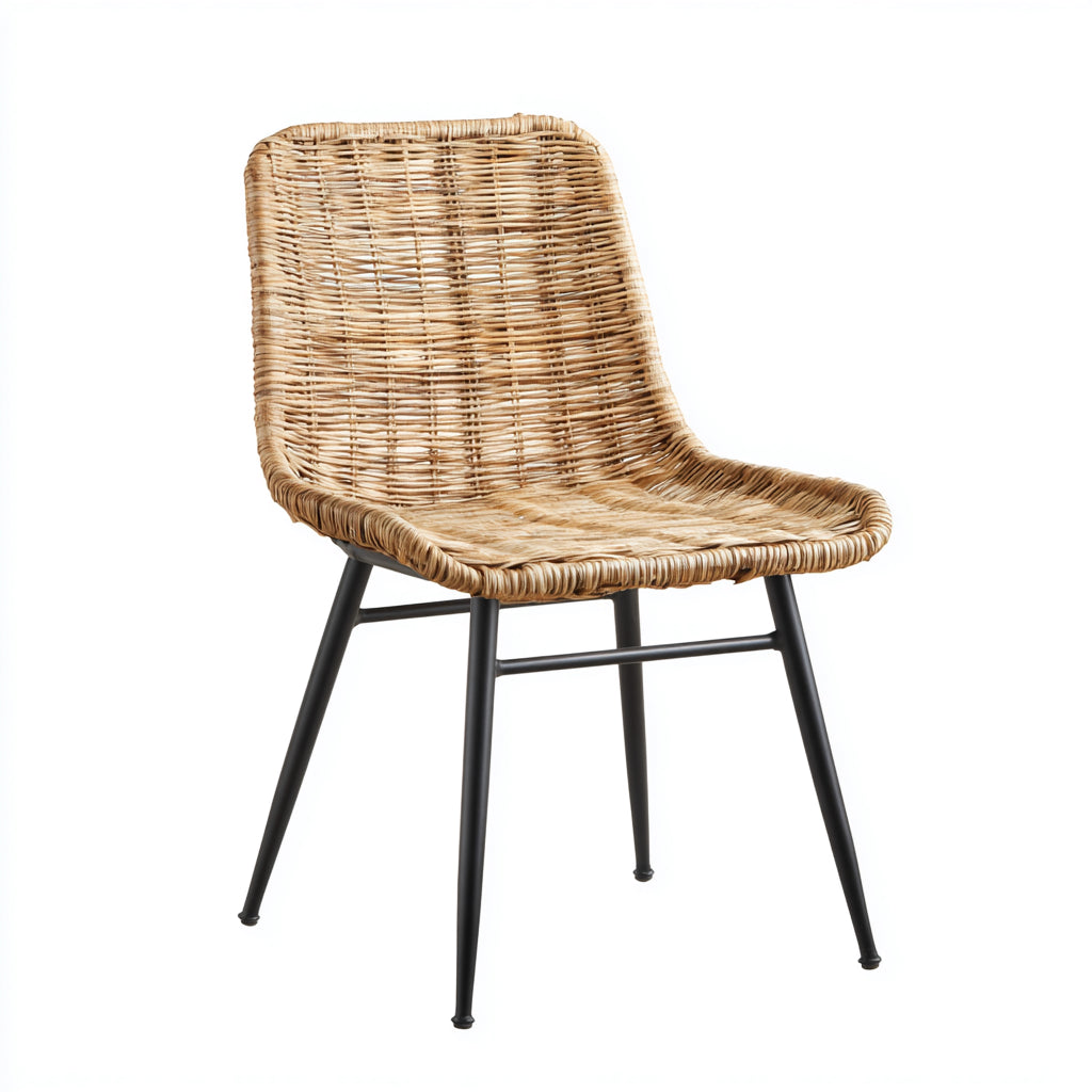 Sedie da giardino in rattan e metallo 54x57x83 cm per giardino - naturale-nero - design intrecciato moderno
