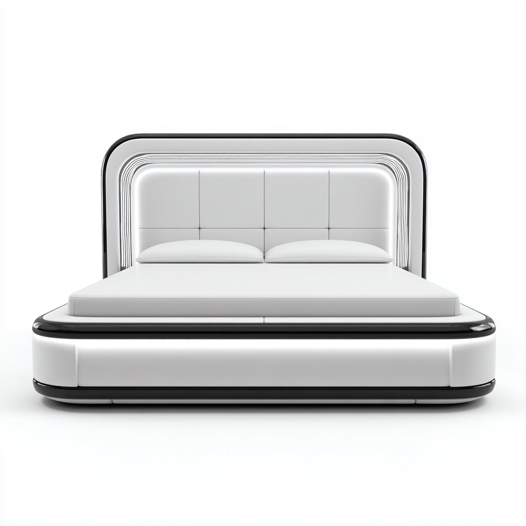 Letto matrimoniale in similpelle 215x180x115 cm per camera da letto - bianco-nero - stile moderno