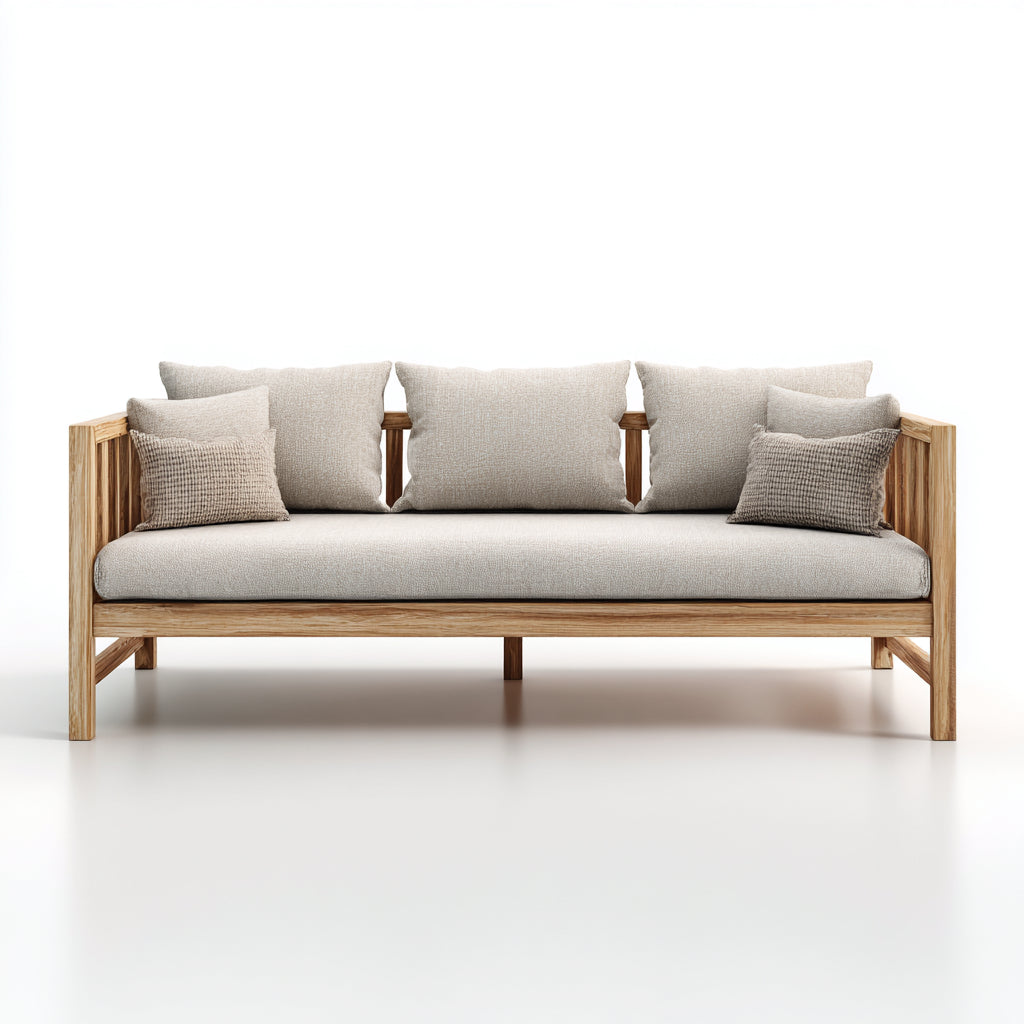 Divani da esterno in legno e tessuto 200x75x78 cm per giardino - beige-marrone - stile naturale moderno