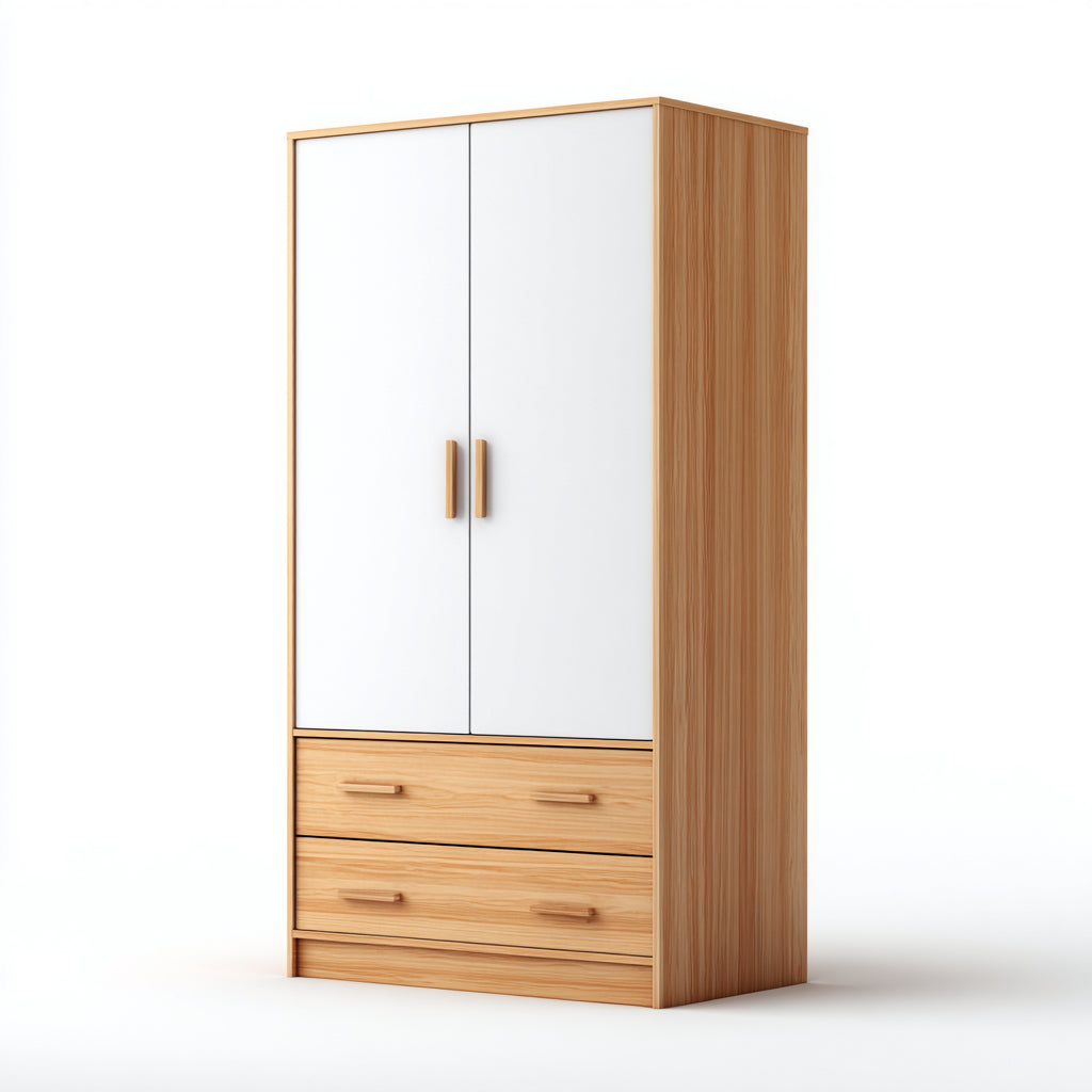 Armadio in legno ingegnerizzato rovere chiaro e bianco 100x55x185 cm - Con spazio di contenimento - Design moderno per camera da letto
